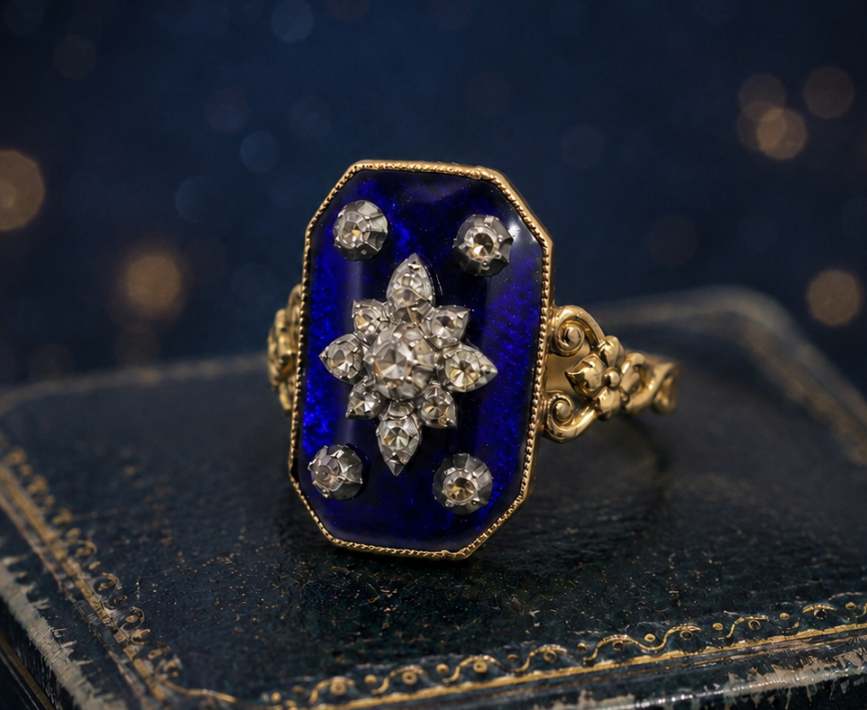 青*猫様 ★最終★レア★アンティーク　リング　エナメル　ダイヤ　ジョージアン Antique Gallery Soleil アンティークジュエリー / 天空の指輪 Bague